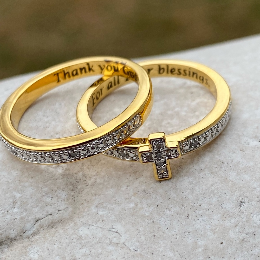 Danbury Mint Stackable Diamond Ring Set Cross Tri… - image 8